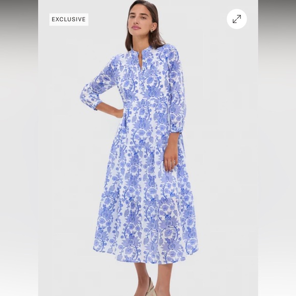 Tuckernuck Ro's Garden Bluefanny Rio Maxi Midi Dress Long Sleeve Boho blue white - Picture 3 of 16
